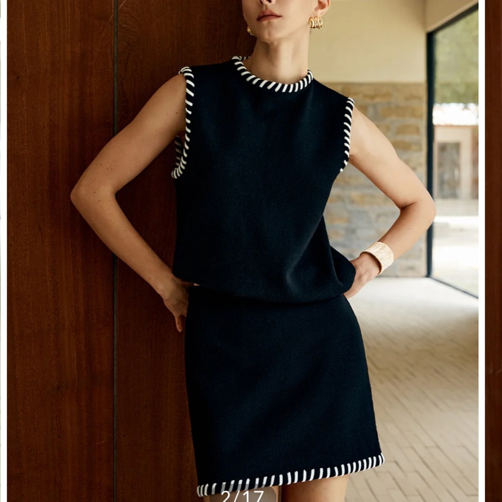 Commense Contrast Trim Sleeveless Skirt Set